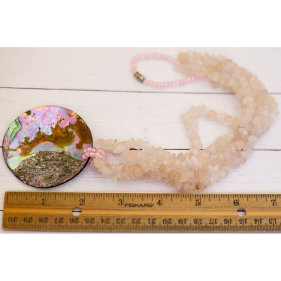 20 inch, Vintage Rainbow Abalone Pendant Stone Multi Strand Necklace - S34 - Picture 3 of 3